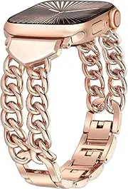 SIBOYL Cowboy Chain Band for Apple Watch Band 42mm (Series 10) 41mm 40mm 38mm, Metal iWatch Band for Smart Apple Watch Straps Woman, Cute Band for Apple Watch Series 10 Band Se 9 8 7 6 5 4 3-Rose Gold
