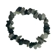 Black Tourmalinated Quartz Chip Bracelet - Balance, Yin And Yang