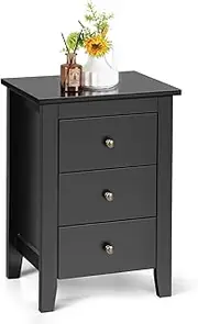 Giantex Nightstand with Drawers 3 Drawers, End Table with Large Storage Space Suitable for Bedroom and Living Room, Solid Structure and Stable Frame Elegant Appearance Bedsides Table (Black)
