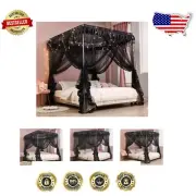 Luxurious Black Canopy Bed Curtains for California King - Elegant Style & Cozy