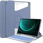 Jarttarn Keyboard Case for Samsung Galaxy S9 FE Plus 12.4 inch SM-X610/SM-X616 Case with Pencil Holder, Shockproof Smart Tablet Cover Case with Detachable Wireless Keyboard (Purple)