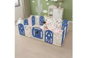 Advwin Foldable Baby Playpen 18 Panel Blue+White