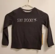 HALLOWEEN SHIRT KIDS RAE DUNN TRICK-OR-TREAT LONG SLEEVE BLACK SKELETON 5 NWT