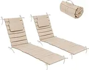 Crestlive Products Chaise Lounge Cushion Outdoor Set of 2, Waterproof Foldable Pool Lounge Chair Cushions with Straps, Lounger Cushions for Outdoor Furniture, Patio, Lawn, 71''Lx21''W (Beige)