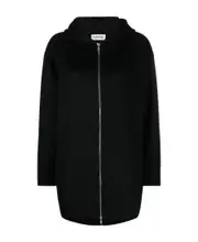 zip-up hooded wool jacket M Black