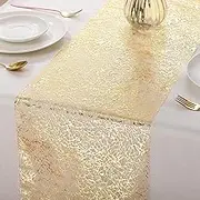 Tatuo 3 Pieces Gold Table Runner Metallic Glitter Metallic Table Runner Roll Rectangle Polyester Wedding Decor for Centerpieces Birthday Wedding Home Decor(12 x 108 Inch)
