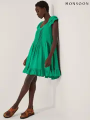 Monsoon Green Mini Maryam Frill Swing Dress (W99916) | $159