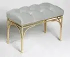 Handmade Tufted Velvet stool/ bench with Metal Gold Legs 42H- Light GReY