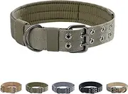 EXCELLENT ELITE SPANKER 1.5" Width Military Dog Collar Adjustable Metal D Ring & Buckle Working Dog Collar for Medium Large Dogs (Ranger Green-L)