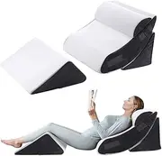 4Pcs Wedge Pillow Set Memory Foam Post Surgery Pillow Back Leg Support Pillow Adjustable Bed Rest Pillow White & Grey