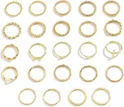 [AIMALL] Stackable Knuckle Rings Set for Women Vintage Gold Carved Floral Crystal Finger Rings Adjustable Sizes