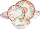 Laurie Gates Melamine Dinnerware Set, Service for 4 (12pcs), Floral