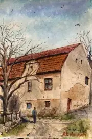 Watercolor Original Painting One-of-a-kind 7.1/2" X 11" Rural House In Europe