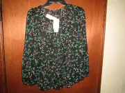 NWT BANANA REPUBLIC BLACK PEASANT SPARKLING METALLIC FLORAL SMOCK TOP PS DARLING