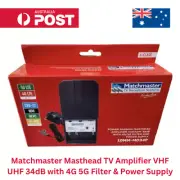 Matchmaster Masthead TV Amplifier VHF UHF 34dB with 4G 5G Filter & Power Supply