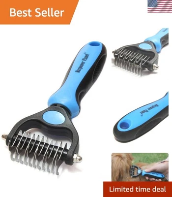 Pet Grooming Brush with Rubber Handle - Effective Dematting for All Breeds