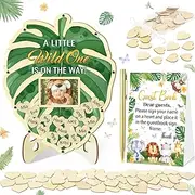 KAMUFU 65 Pcs Safari Baby Shower Decorations, Leaves Style Baby Shower Guest Book Alternatives, for Safari Theme Party Supplies