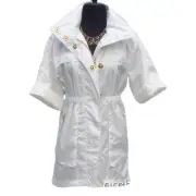Cache White Front Zip Hooded Windbreaker Jacket Top Lined Snap Front $158 NWT