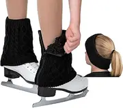 [CRS Cross] Leg Warmers and Headband Set for Figure Skating. Zipper Easy On/Off. Warm Knit Fleece Lined