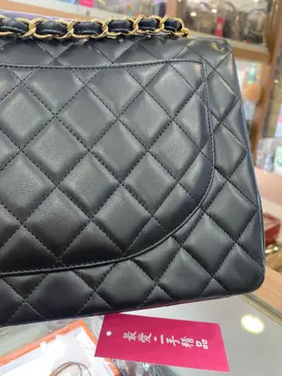 ☆最愛二手精品☆ CHANEL MAXI JUMBO COCO 33 香奈兒黑色羊皮金鍊釦式翻蓋肩背包 33cm A58601 XG6302