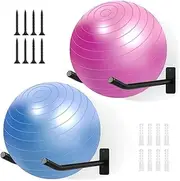 2 Pairs Yoga Ball Holders, Metal Wall Mount Storage Rack, Gym Fitness Ball Organization for Gym, Garage, Yoga Balls, Basketball, Volleyball, Exercise Balls (Black)