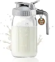32 Ounce Glass Mason Jar Water Bottle with Spout Handle Leak Proof Silicone Seal Ideal for Cold Brew Coffee Milk Juice Lemonade Breast Milk Storage and Other Beverages Easy Clean Ergonomic Design
