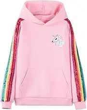 [WELAKEN] Unicorn Sweatshirt for Girls Toddler & Kids Rainbow Sequin Striped Hoodie Pullover Tops