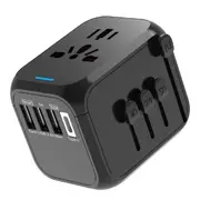 5A 3 USB Port Type & C Outlet Converter Plug Power Universal Travel Adapter Blk