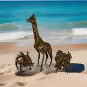 3 Tin Animals Handmade African Art Hand Painted Giraffe, Lion, Rhino Zimbabwe