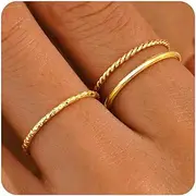 [Gokeey] Gold Rings for Women Non Tarnish, Dainty 14K Gold Plated Stackable Thin Thumb Ring Set Trendy Pinky Wedding Bands Engagement Rings for Women Size 6-11