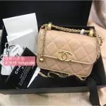 糖糖二手 CHANEL/香奈兒 小牛皮 女款雙金珠 WOC 小金球 發財包 鏈條包 零錢包 AP2290 奶茶色/黑色