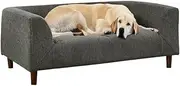 ZZXZTSHOP Modern Rectangular Pet Sofa with Backrest and Armrests for Small to Medium Dogs, Linen(Dark Grey)