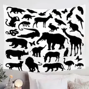 Black and White Animals Silhouettes Tapestry