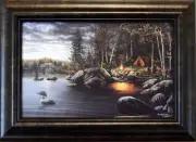Jim Hansel "Northern Solitude" Camping Lake Decorator Print-Framed 12.75" x 9"