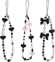 eMagTech 3Pcs Beaded Phone Lanyard Beaded Phone Charm Cell Phone String Strap Phone Bracelet Phone Decoration for Women Girls Lady 22cm