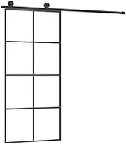 vidaXL Sliding Door with Hardware Set - 90x205 cm ESG Glass&Aluminium, Easy Installation, Silent Operation, Space-Saving Design, Frosted for Privacy, Powder-Coated Black