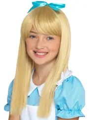 Long Straight Blonde Girls Wonderland Alice Costume Wig with Fringe