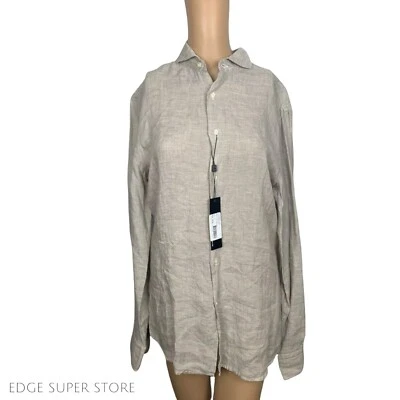 J Lindeberg Pino Linen Melange Tan Brown Long Sleeve Button Down Shirt Size 37
