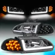 FOR 1992-1995 HONDA CIVIC PAIR LED DRL+TURN SIGNAL HEADLIGHT CORNER LAMPS BLACK (for: Honda)