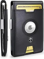 [Travando] AirTag* Wallet Mens Wallet with Money Clip Air Tag Wallet Card Holder RFID Blocking Bifold Gifts for Men, Real Leather Black, AB5768, Airtag Money Clip
