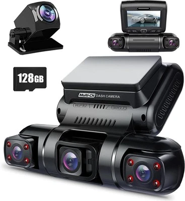 PRUVEEO 360 Degree View 4 Channel Dash Cam Front and Rear Inside Left Black