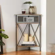 Corner Cabinet/Table, 3-Tier Display Shelves with Protection Door, Metal Frame S