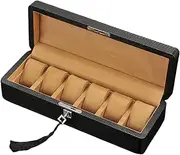 [WICRFYHD] Watch Box Organizer, Removable Watch Pillows, 6-Slot Watch Case with Lock, Black Carbon Fiber Leather Watch Case Display