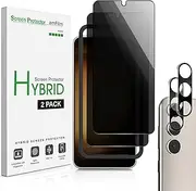 amFilm [2+2 Pack] Samsung Galaxy S23+/S23 Plus 6.6'' Privacy Screen Protector with Camera Lens Protector, Anti Spy Hybrid Film, Fingerprint ID Compatible, Easy to Installation.