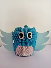 Hand Made 3D Origami Blue Owl Paper Craft Item Home Decoration Eco Friendly