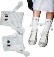 [BeNsil] 1 Pair Magnetic Hand Holding Socks - Funny Couple Socks with 3D Eyes and Hands, Magnetic Hand in Hand Socks, Couple Holding Hands Socks, Unisex Mid Tube Cute Socks, Novelty Socks Gifts for Women Men