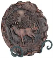 Decorative Plate MOUNTAIN Lodge Bugline Elk in Forest Resin Hand-Cast