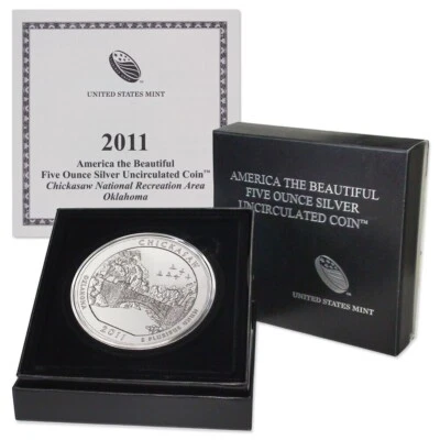 Mint 2011-P 5oz 25c Silver America the Beautiful Coin - Chickasaw BU w Box COA