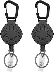 2 Pack Retractable Keychain Heavy Duty Carabiner Badge Holder,Outdoor Automatic Retractable Wire Rope Tactical Keychain Accessories for Men 81CM Steel Retractable Cord