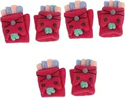 [WRITWAA] 3 Pairs Warm Knitted Children Gloves Half Finger Cartoon Cat Pattern for Playtime